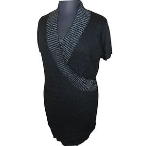Extra Touch Black Silver Metallic Soft Sweater Knit Bodycon Dress Plus Size 3X